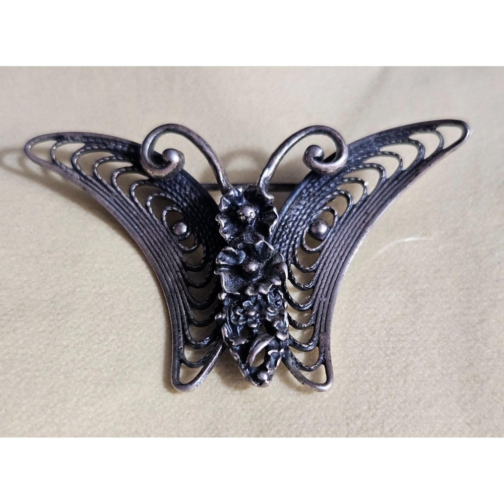 Vintage Beau Sterling Filigree Butterfly Brooch